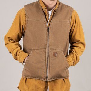Carhartt V26 CML Tan Brown Khaki Duck Canvas Fleece Lined Vest Men's Size Large